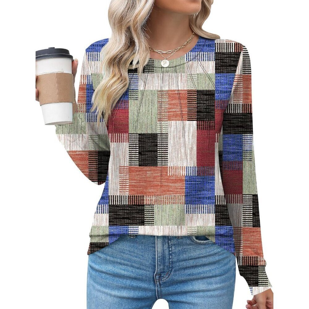 Women's Long Sleeve Tops Crew Neck Pleated Casual Blouses Fall Clothes